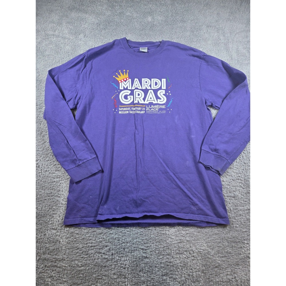 Port & Company Mardi Gras St Louis Lumiere Place Purple Long‎ Sleeve Shirt XL